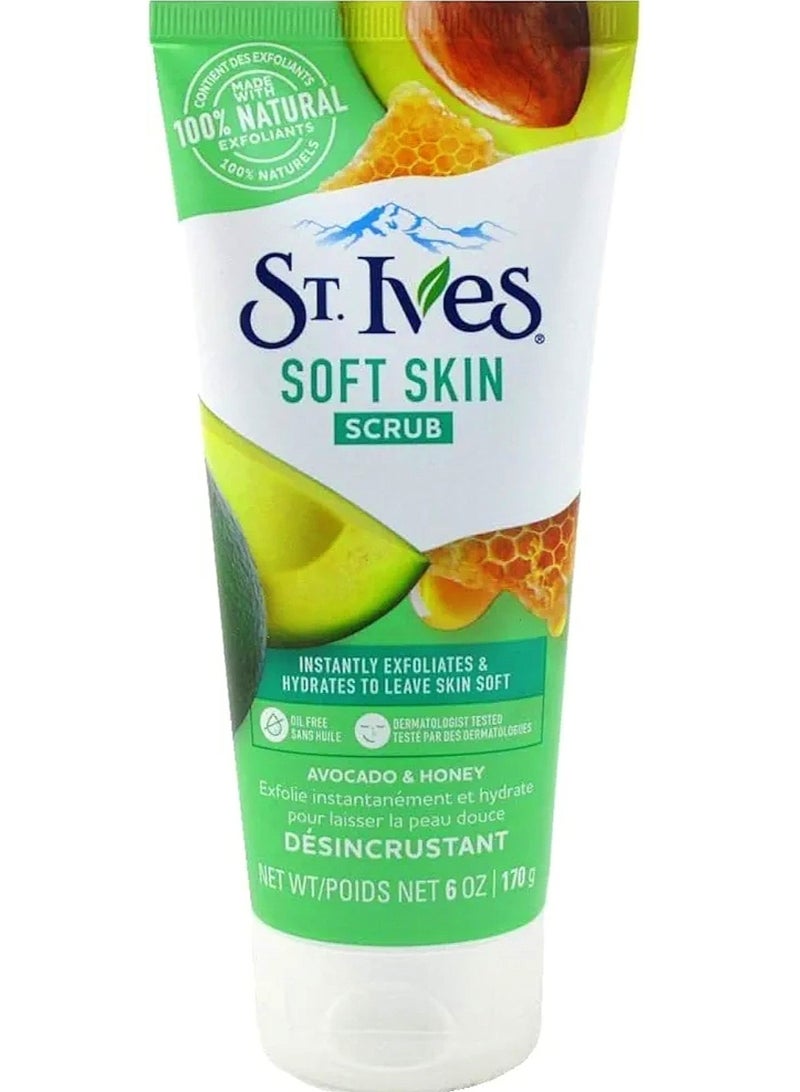 Facial scrub for acne control, with honey and avocado, reduces pores, prevents acne and spots, 100% natural scrubs, 6 ounces, 170 grams.