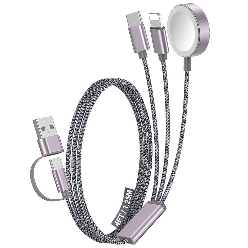 YOOJ ® 3-in-2 Fast Charging Cable, 4FT Multi Charging Cable with for iPhone 16/Apple Watch/Lightning, Travel Essential for iPhone 16-11, iWatch Ultra/SE/10-2, Galaxy S25-21, Airpods, iPad - Image 1