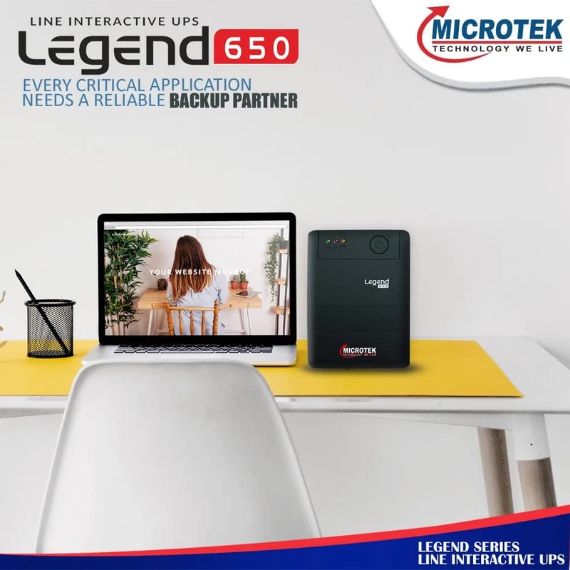 Microtek ليجند 650 نظام UPS تفاعلي خطي 650VA/360W، نظام UPS قائم على المعالج الدقيق، مثالي كنسخة احتياطية للطاقة وحماية لجهاز الكمبيوتر المكتبي ومكتب المنزل مع ضمان 2 سنوات على الإلكترونيات وسنة واحدة على البطارية - Image 4