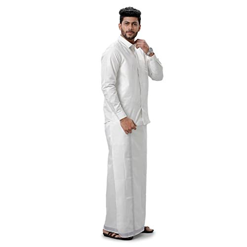 RAMRAJ COTTON طقم قميص ودهوتي فضي من رامراج للرجال|مثالي للمناسبات الاحتفالية والزفاف - Image 5