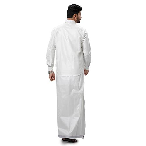 RAMRAJ COTTON طقم قميص ودهوتي فضي من رامراج للرجال|مثالي للمناسبات الاحتفالية والزفاف - Image 2