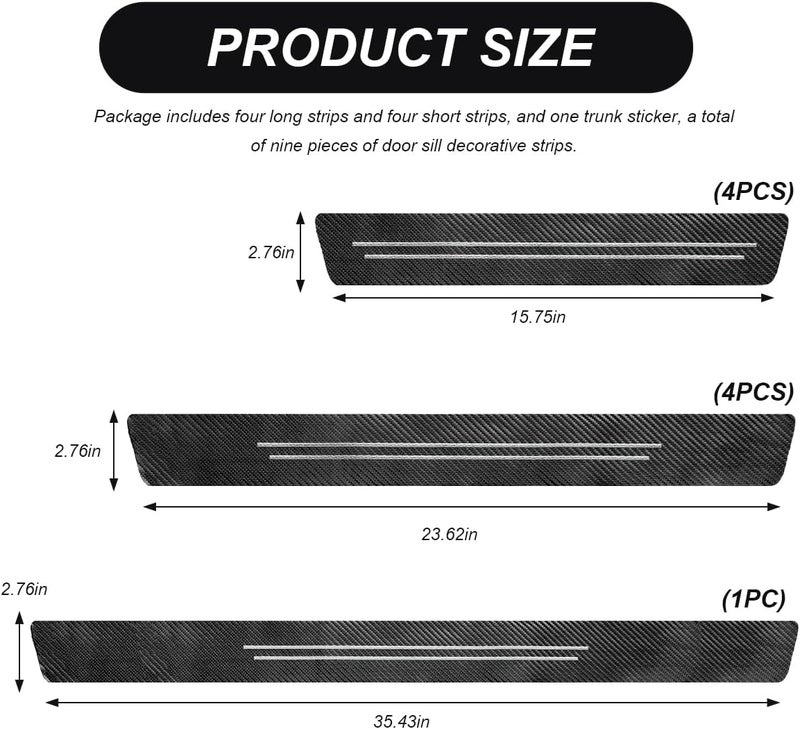 Car Door Sill Protectors 9-Piece Black Carbon Fiber Style - Scratch-Resistant Waterproof Easy Install Door Sill Guards for Universal Car Suv Truck Rv Interior Protection - Image 4