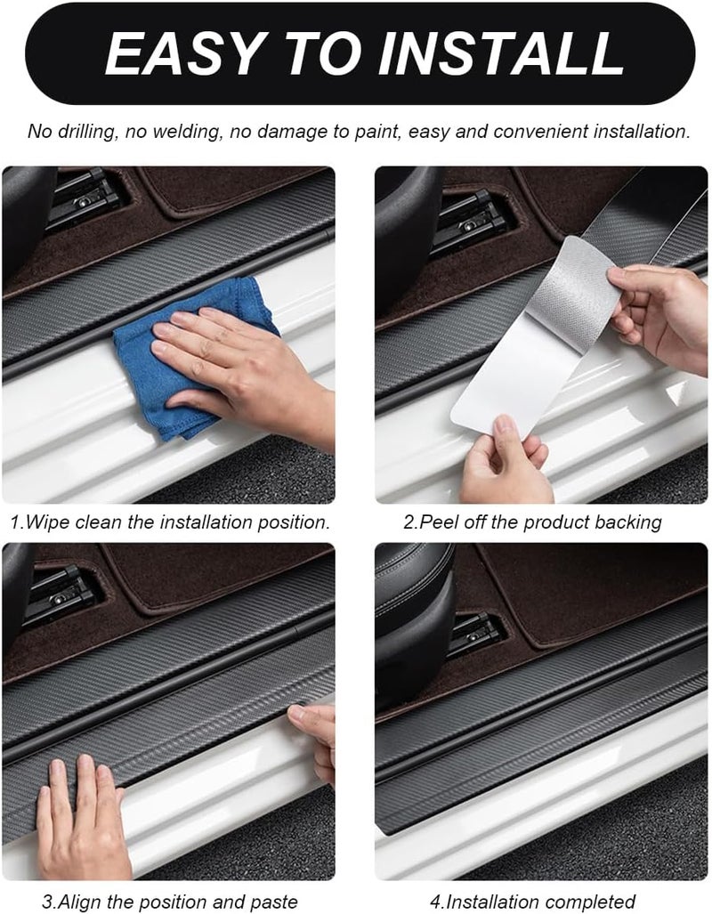 Car Door Sill Protectors 9-Piece Black Carbon Fiber Style - Scratch-Resistant Waterproof Easy Install Door Sill Guards for Universal Car Suv Truck Rv Interior Protection - Image 5