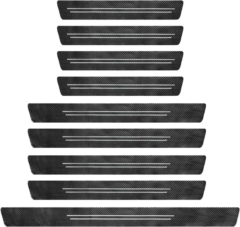 Car Door Sill Protectors 9-Piece Black Carbon Fiber Style - Scratch-Resistant Waterproof Easy Install Door Sill Guards for Universal Car Suv Truck Rv Interior Protection - Image 3