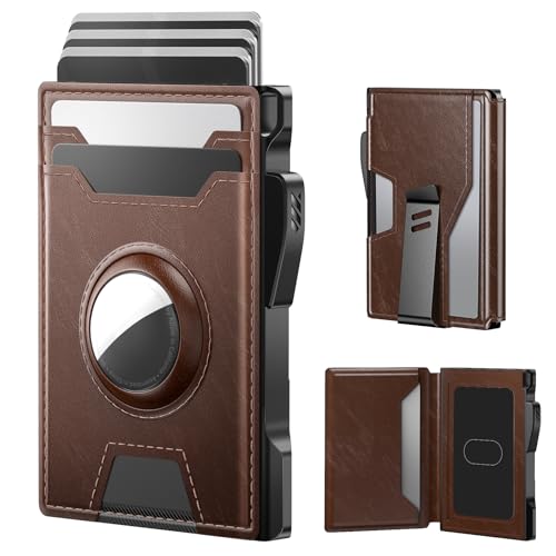 typecase AirTag Wallet for Men: Pop Up Card Case, Secure Holder for Apple Air Tag, Premium Leather, Smart, RFID Blocking, Slim, Minimalist, Thin, 13 Cards Capacitiy | ID Window | Money Clip (Brown) - Image 1