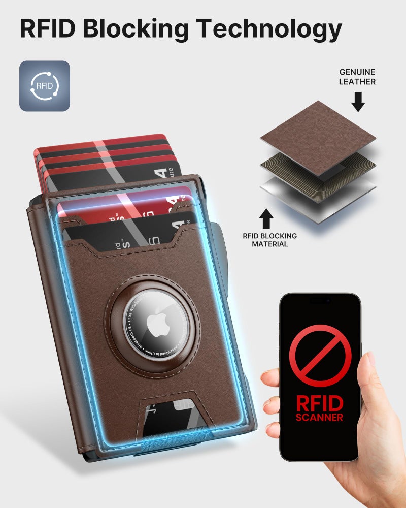 typecase AirTag Wallet for Men: Pop Up Card Case, Secure Holder for Apple Air Tag, Premium Leather, Smart, RFID Blocking, Slim, Minimalist, Thin, 13 Cards Capacitiy | ID Window | Money Clip (Brown) - Image 3