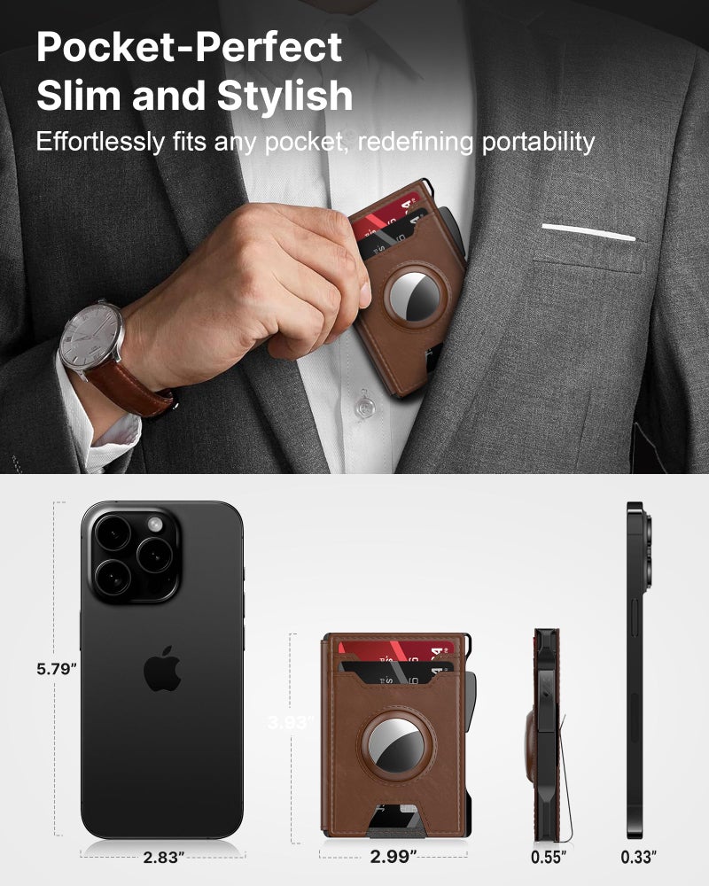 typecase AirTag Wallet for Men: Pop Up Card Case, Secure Holder for Apple Air Tag, Premium Leather, Smart, RFID Blocking, Slim, Minimalist, Thin, 13 Cards Capacitiy | ID Window | Money Clip (Brown) - Image 4