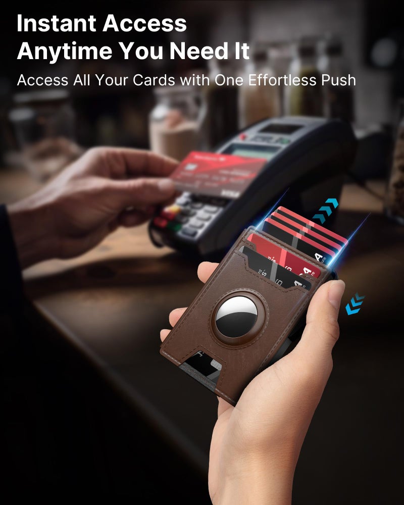 typecase AirTag Wallet for Men: Pop Up Card Case, Secure Holder for Apple Air Tag, Premium Leather, Smart, RFID Blocking, Slim, Minimalist, Thin, 13 Cards Capacitiy | ID Window | Money Clip (Brown) - Image 5