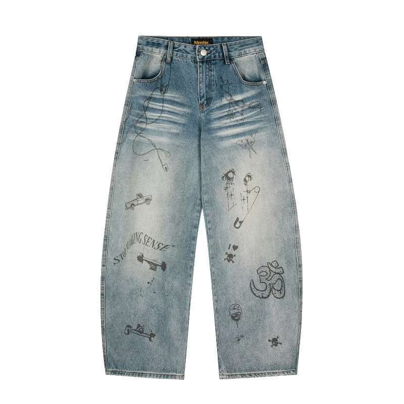 Unisex Classic Denim Jeans Loose Fit Daily Outdoor Wear - Image 1