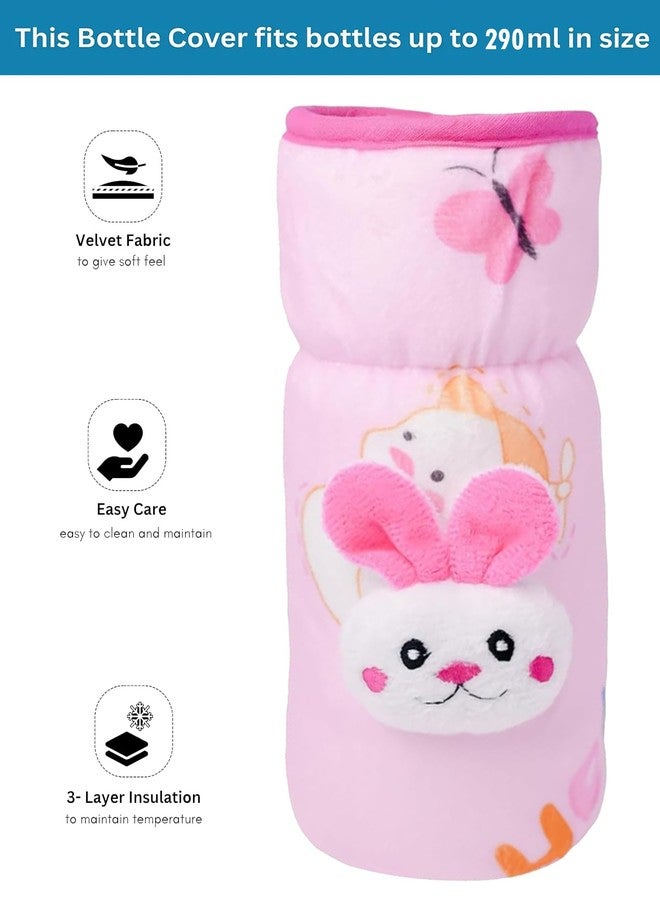 Alya The Cheeky Kidzz Baby Pack of 2 Feeding Bottles Cover with Holding Strap Suitable for 150ml 220ml 240ml 250ml Glass Steel Slim Neck Feeders (Pink,Orange) (Design 514) - Image 2