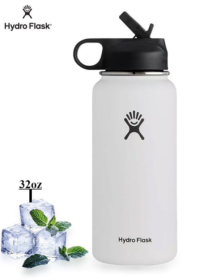Hydro Flask 32oz Vacuum Insulated Water Bottle with Straw Lid, Keeps Drinks Cold or Hot for Workouts, Travel and Everyday Use, White  - Image 1