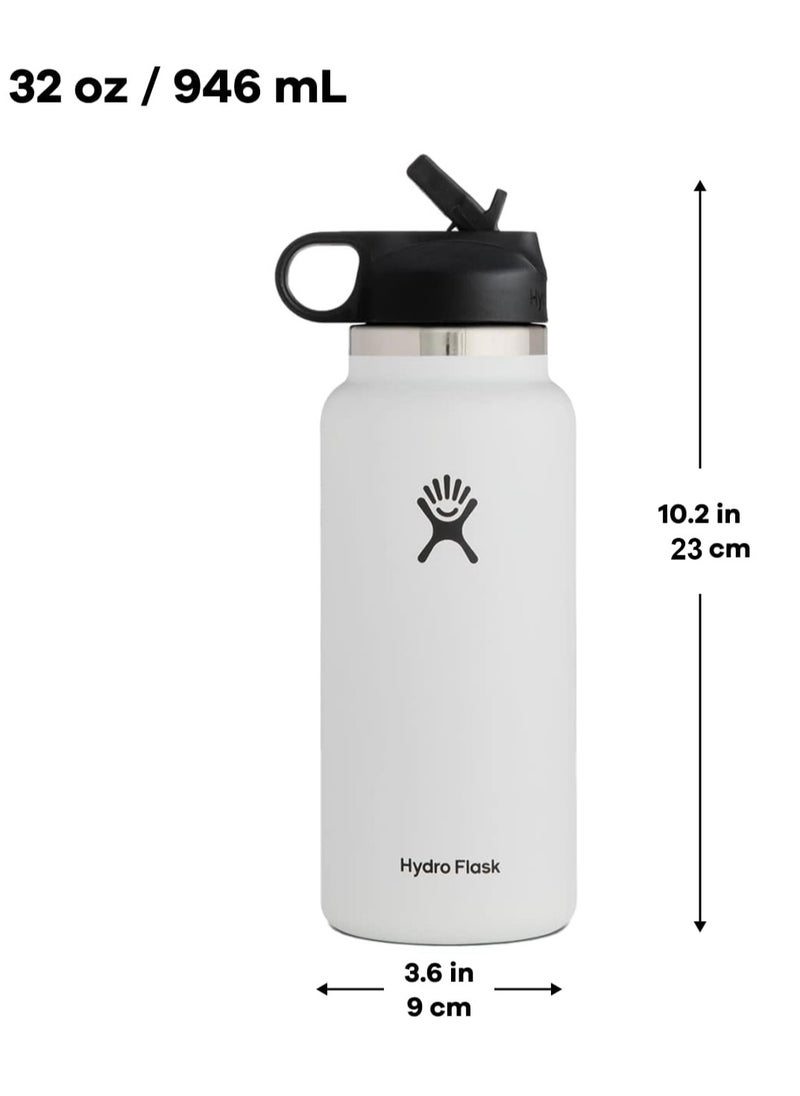Hydro Flask 32oz Vacuum Insulated Water Bottle with Straw Lid, Keeps Drinks Cold or Hot for Workouts, Travel and Everyday Use, White  - Image 2