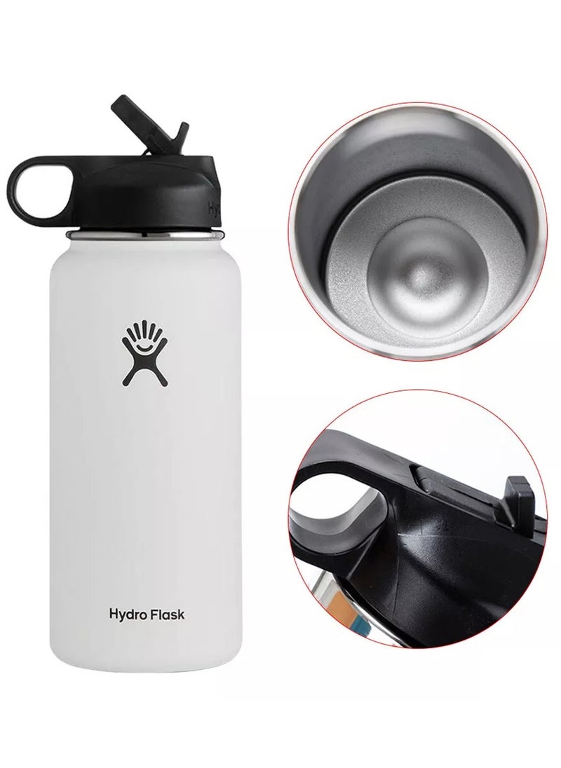 Hydro Flask 32oz Vacuum Insulated Water Bottle with Straw Lid, Keeps Drinks Cold or Hot for Workouts, Travel and Everyday Use, White  - Image 3