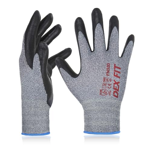 DEX FIT Nitrile Work Gloves FN330, 3 Pairs, 3D-Comfort Stretchy Fit, Firm Grip, Thin & Lightweight, Touch-Screen Compatible, Durable, Breathable & Cool, Machine Washable; Grey L (9) - Image 1