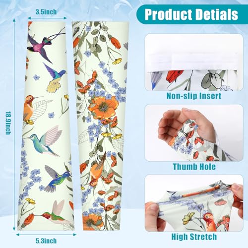 Bebila Gardening Sleeves for Women Farm UV Sun Protection Anti-Scratch Cooling Sleeves with Thumb Hole Arms Cover Outdoors (Light Green Bird) - Image 4