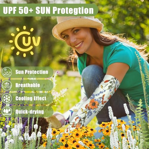 Bebila Gardening Sleeves for Women Farm UV Sun Protection Anti-Scratch Cooling Sleeves with Thumb Hole Arms Cover Outdoors (Light Green Bird) - Image 3