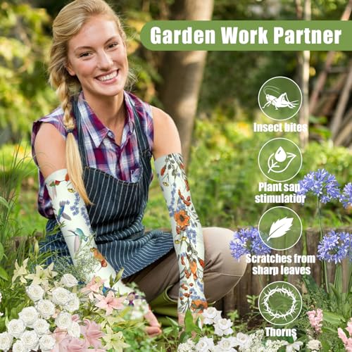 Bebila Gardening Sleeves for Women Farm UV Sun Protection Anti-Scratch Cooling Sleeves with Thumb Hole Arms Cover Outdoors (Light Green Bird) - Image 5
