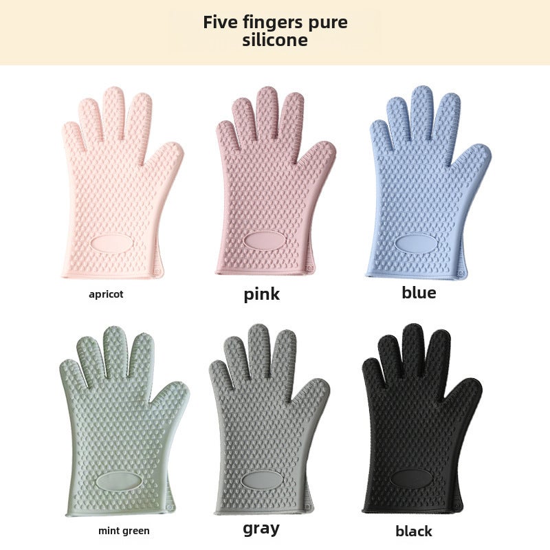 Thick Non-Slip Silicone Oven Mitts Five Finger Short 95g Pure Silicone 