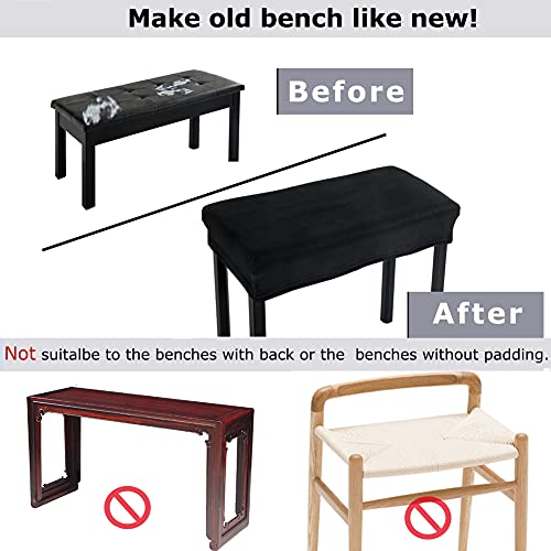 SINOSSO Soft Velvet Piano Bench Cover, (20"- 26.5") L x (11.8"- 15.7") W Rectangle Stretch Washable Stool Upholstered Protector Slipcover, (S, Black) - Image 5