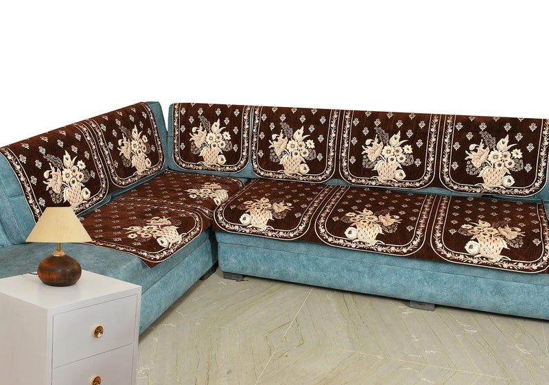 Dazzling DECOR 7 Seater L Shape Sofa Cover Set | Stretchable L Sofa Cover | Elastic Corner Couch Cover | Anti-Slip Sofa Protector | Washable Slipcover for Living Room (Brown) - Image 2