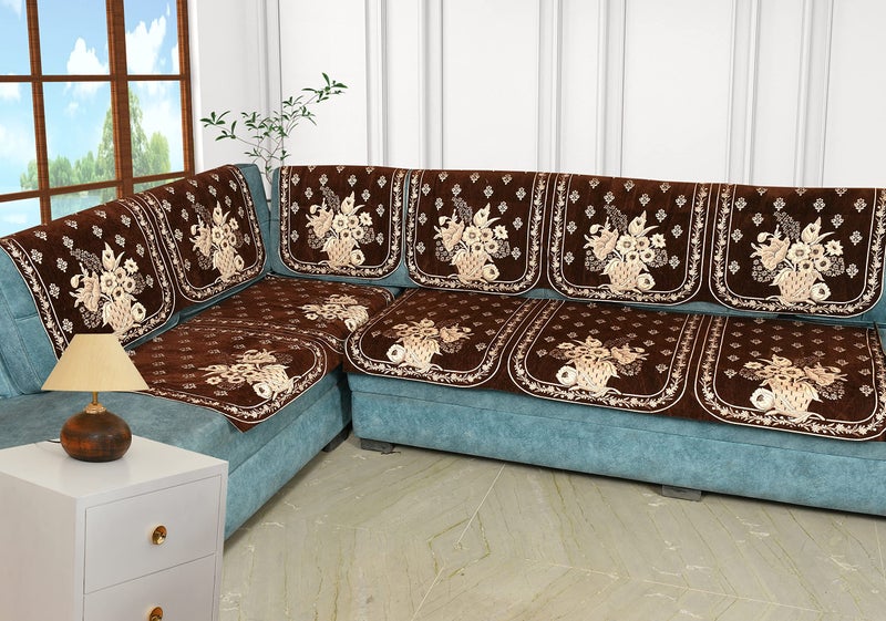 Dazzling DECOR 7 Seater L Shape Sofa Cover Set | Stretchable L Sofa Cover | Elastic Corner Couch Cover | Anti-Slip Sofa Protector | Washable Slipcover for Living Room (Brown) - Image 5