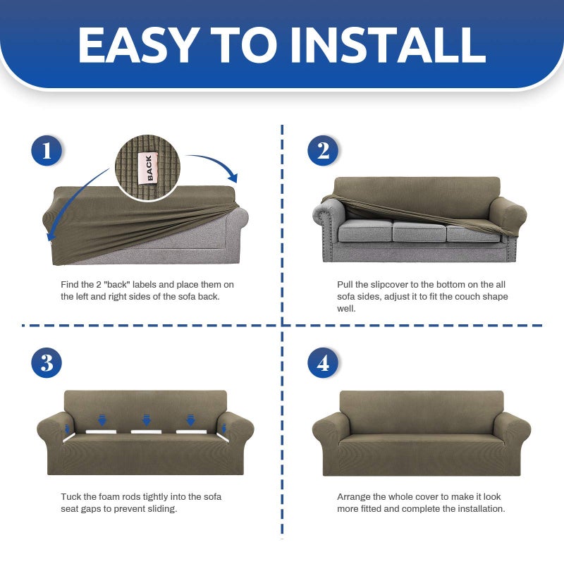 KEKUOU Stretch Loveseat Sofa Cover Slipcover Couch Covers for 2 Cushion Couch Sofa (55""-79"") Furniture Protector Sofa with Elastic Bottom for Kids Dog. Jacquard Small Checked (Medium Khaki) - Image 4