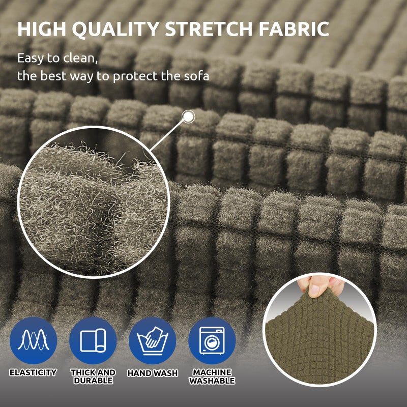 KEKUOU Stretch Loveseat Sofa Cover Slipcover Couch Covers for 2 Cushion Couch Sofa (55""-79"") Furniture Protector Sofa with Elastic Bottom for Kids Dog. Jacquard Small Checked (Medium Khaki) - Image 3