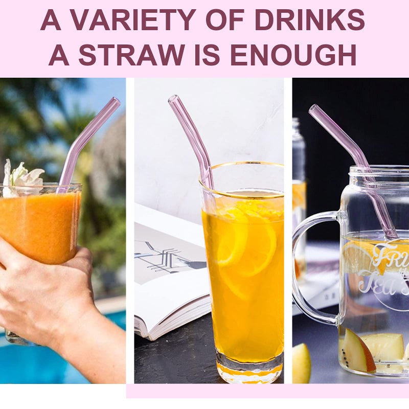 LINALL 10 Pack Reusable Pink Glass Straws, 8" Shatter-Resistant Bent Drinking Straws for Smoothies, Milkshakes, Hot/Cold Drinks, with 2 Cleaning Brushes Dishwasher Safe Fits Tumblers, Tervis, Mason Jars - Image 4