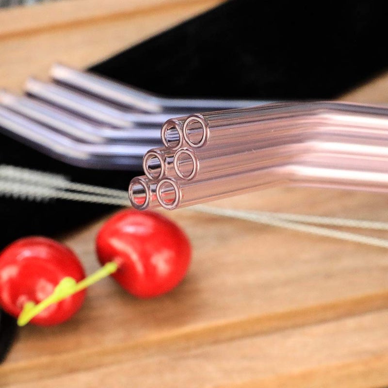 LINALL 10 Pack Reusable Pink Glass Straws, 8" Shatter-Resistant Bent Drinking Straws for Smoothies, Milkshakes, Hot/Cold Drinks, with 2 Cleaning Brushes Dishwasher Safe Fits Tumblers, Tervis, Mason Jars - Image 5