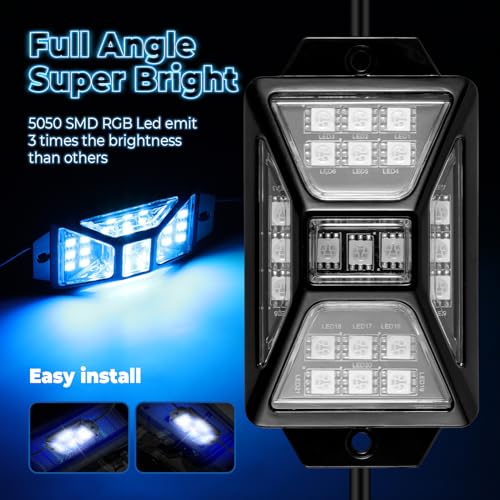 Auto Buero 16 Pods Full Angle RGB Rock Lights AppRemote Control Chasing Led Rock Lights with Music Mode Waterproof MultiColor Compatible with 12V Trucks Jeep UTV SUV ATV Off Road Golf CartPatented - Image 3