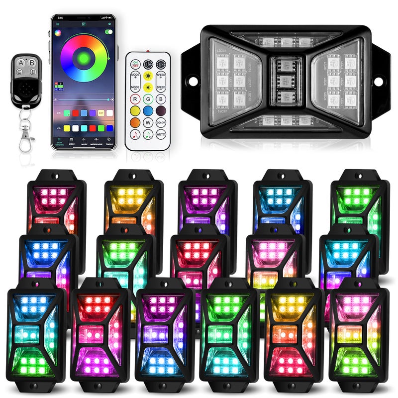 Auto Buero 16 Pods Full Angle RGB Rock Lights AppRemote Control Chasing Led Rock Lights with Music Mode Waterproof MultiColor Compatible with 12V Trucks Jeep UTV SUV ATV Off Road Golf CartPatented - Image 2