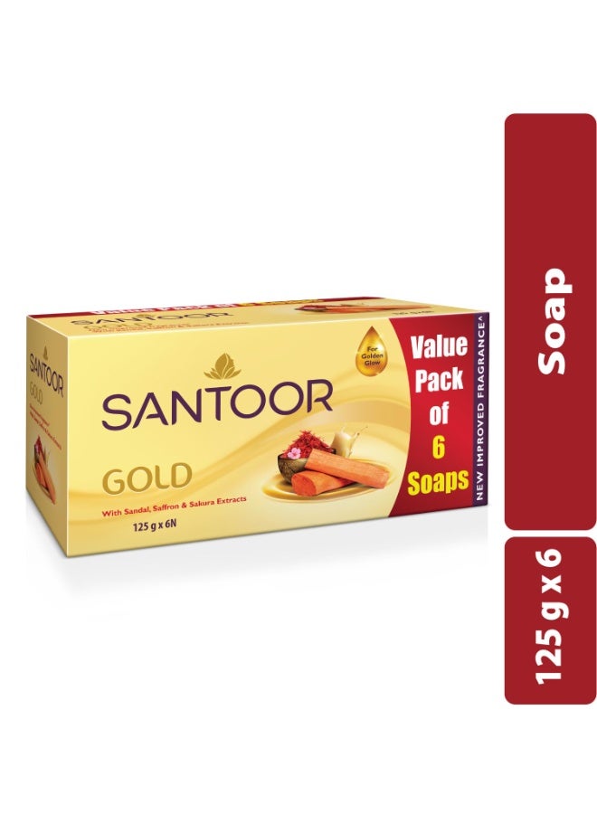 سانتور صابون الاستحمام "سانتور جولد" (Santoor Gold) بخلاصة الزعفران الكشميري وخشب الصندل وزهرة الساكورا؛ لبشرة ناعمة وأكثر شباباً | تركيبة لطيفة وغنية الرغوة ذات رائحة منعشة | مناسب لجميع أنواع البشرة | 125 جم، عبوة تحتوي على 30 قطعة. - Image 3