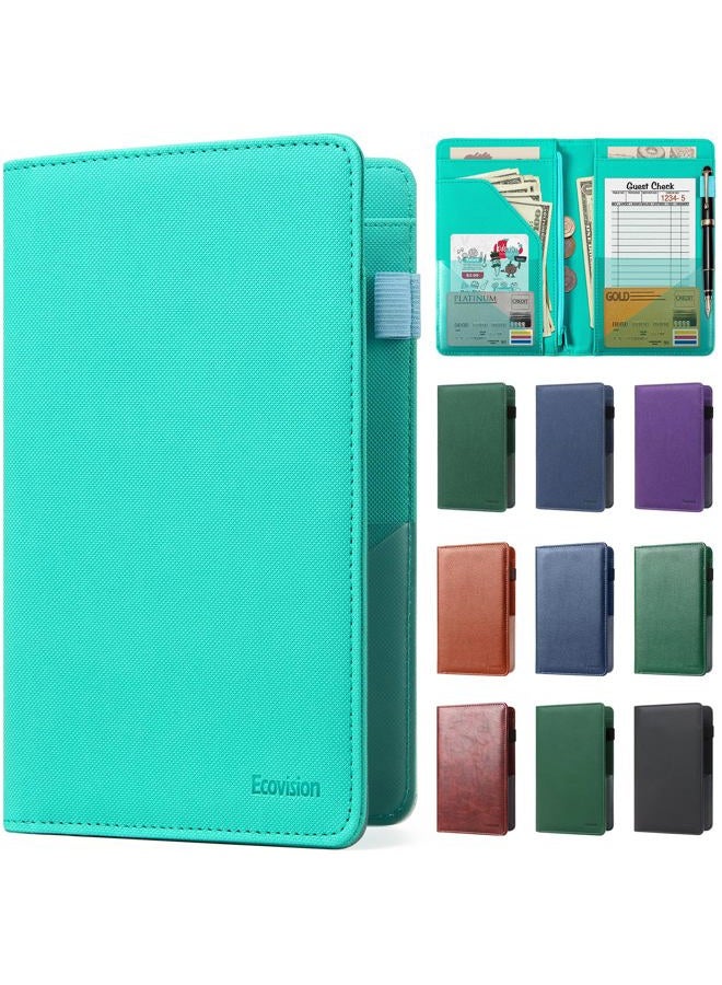 EcoVision Server Books for Waitress,Leather Waiter Book with Zipper Pocket, Server Booklet Restaurant Waitstaff Organizer, Serving Book Guest Check Book Holder Money Pocket Fits Server Apron - Image 1