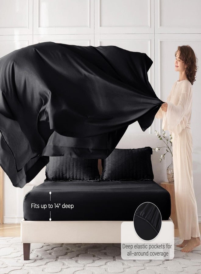 MUXHOMO 7 Pieces King Comforter Set, Seersucker Bed in a Bag King Size, All Season Luxury Bedding Set with Comforter, Flat Sheet, Fitted Sheet, Pillowcases & Shams, Black - Image 3