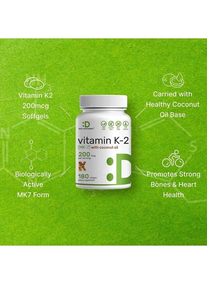 Eagleshine Vitamins - Vitamin K2 Mk7 With Virgin Coconut Oil 180 Softgels Vitamin K2 As Menaquinone7 200 Mcg ; Advanced Vitamin K Supplement Promotes Bone Health Nongmo No Gluten - Image 1
