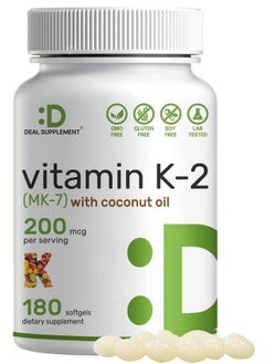 Vitamin K2 Mk7 With Virgin Coconut Oil 180 Softgels Vitamin K2 As Menaquinone7 200 Mcg ; Advanced Vitamin K Supplement Promotes Bone Health Nongmo No Gluten
