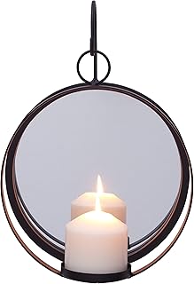 Danya B Danya B . Round Wrought Iron Pillar Candle Sconce with Mirror Ã¢â‚¬â€œ A Decorative Rustic Metal Hanging Wall  - Image 1