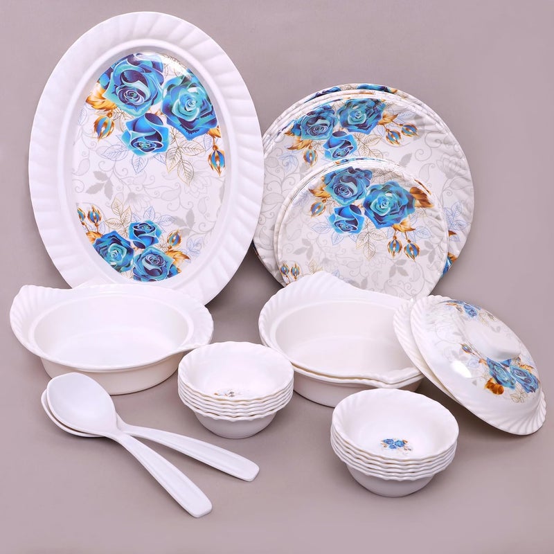 HomePro 32 Pieces Melamine Dinner Set Royal Lehar Stain Resistant Beautiful Blue Flower Design Crockery Dinnerware in Exclusive Square Shape Set for Your Home Kitchen and Gifting - Image 4