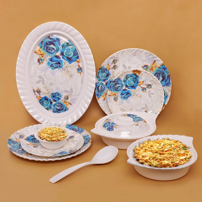 HomePro 32 Pieces Melamine Dinner Set Royal Lehar Stain Resistant Beautiful Blue Flower Design Crockery Dinnerware in Exclusive Square Shape Set for Your Home Kitchen and Gifting - Image 5