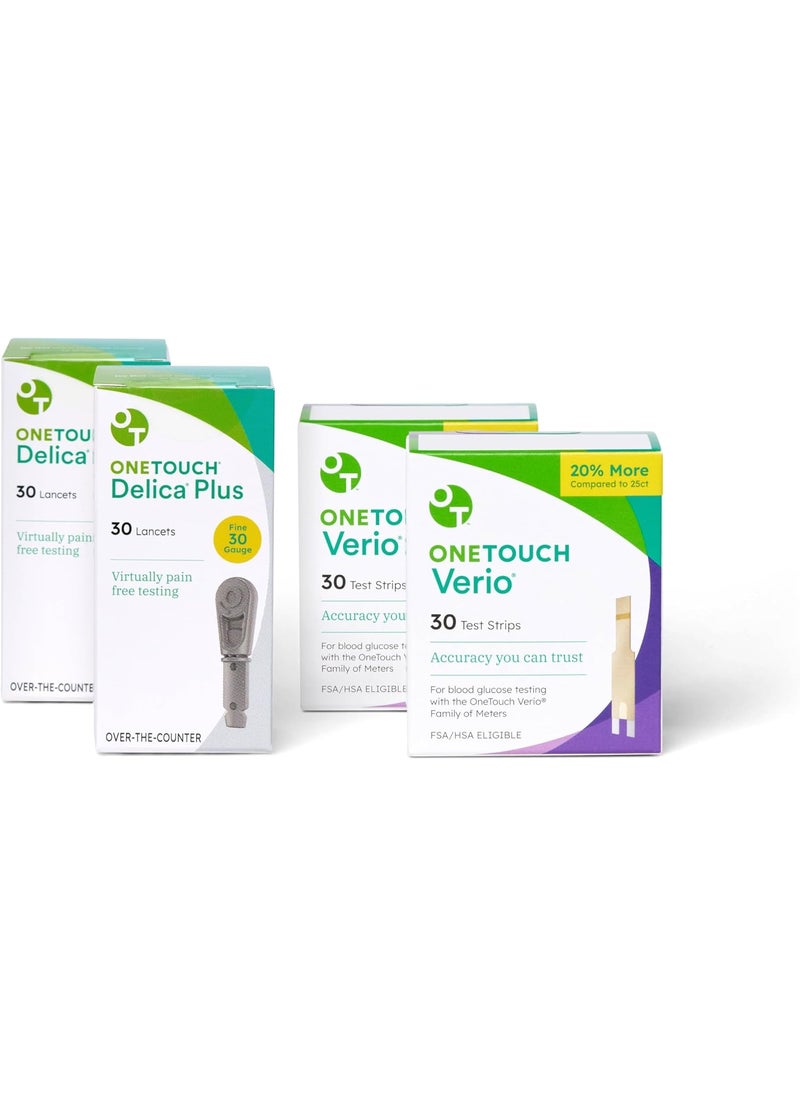 ONETOUCH OneTouch Delica Plus Lancets & OneTouch Verio Test Strips Bundle - Fine 30-Gauge - for Diabetes Testing - Diabetic Supplies for Blood Sugar Monitor - Includes 60 Test Strips & 60 Lancets 