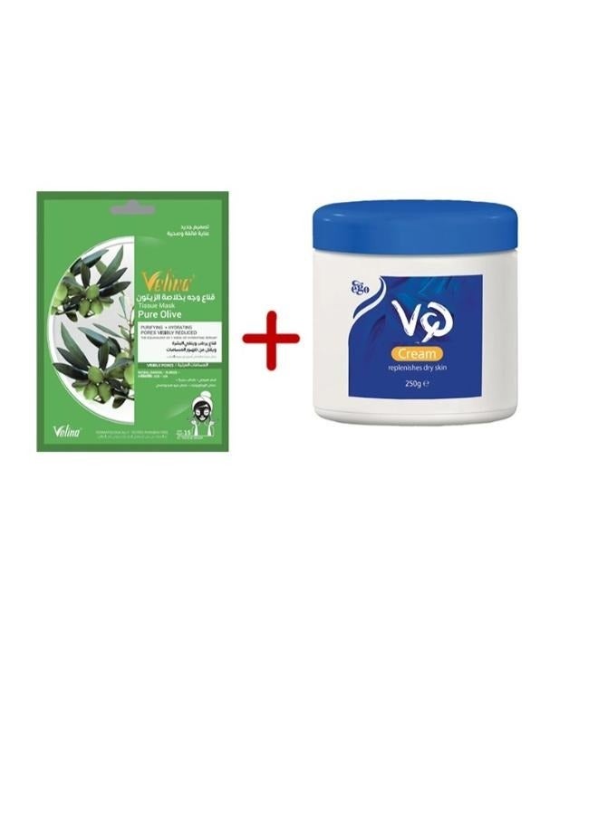 Velina Moisturizing Cream 250grams And Velina Tissue Mask Pure Olive 28gm - Image 1