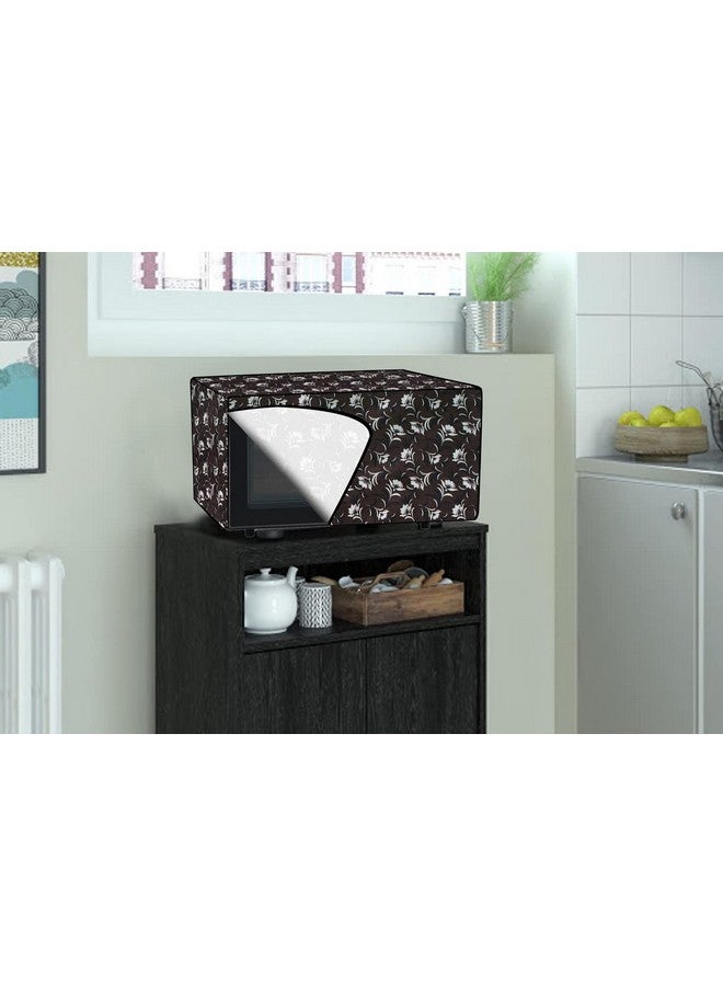 The Furnishing Tree غطاء ميكروويف شجرة الأثاث إغلاق كامل PVC مناسب لجميع العلامات التجارية الكبرى بحجم LxWxH 19x21x13 بوصة بنمط زهور بني داكن - Image 2