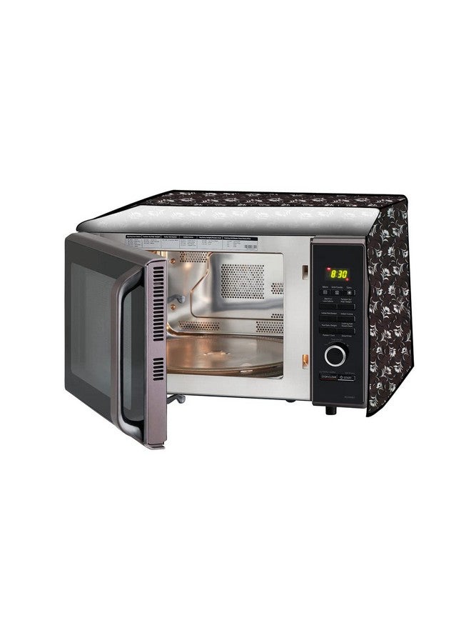 The Furnishing Tree غطاء ميكروويف شجرة الأثاث إغلاق كامل PVC مناسب لجميع العلامات التجارية الكبرى بحجم LxWxH 19x21x13 بوصة بنمط زهور بني داكن - Image 1