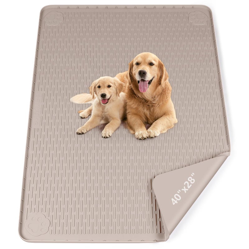 Bartuke Pee Pads for Dogs, 40" x 28" Extra Large Reusable Dog Silicone Mat for Floor Protector, Washable Non-Slip Dog Training Pads for Potty Training (Khaki) - Image 1