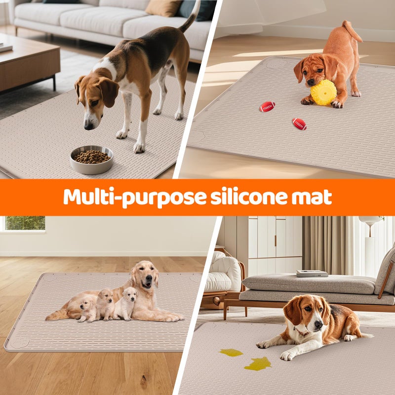 Bartuke Pee Pads for Dogs, 40" x 28" Extra Large Reusable Dog Silicone Mat for Floor Protector, Washable Non-Slip Dog Training Pads for Potty Training (Khaki) - Image 5