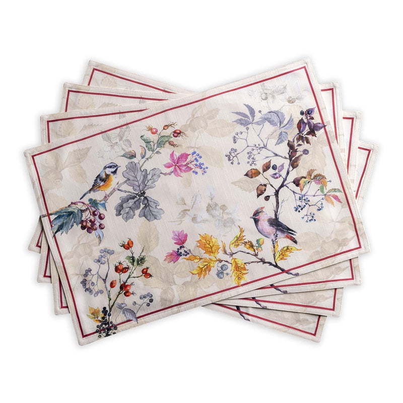Maison d' Hermine Maison d' Hermine Placemats 100% Cotton Decorative Cloth Place Mat Washable Dinner Placemat  Holiday  Wedding & Dining  Equinoxe - Beige - Thanksgiving/Christmas (Set of 4)  - Image 1