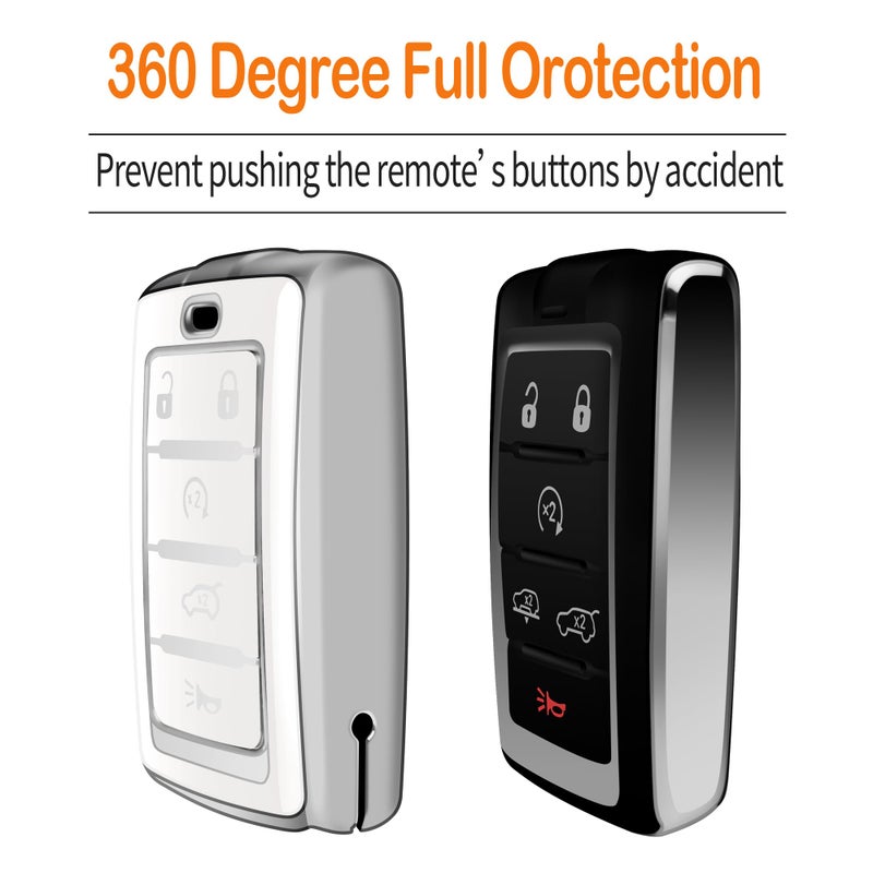 Sindeda for Jeep Key Fob Cover with Keychain Soft Full Protection Key Shell Compatible with Grand Cherokee L Grand Wagoneer 2021-2025 Smart Key 5 Buttons-B(White) - Image 4