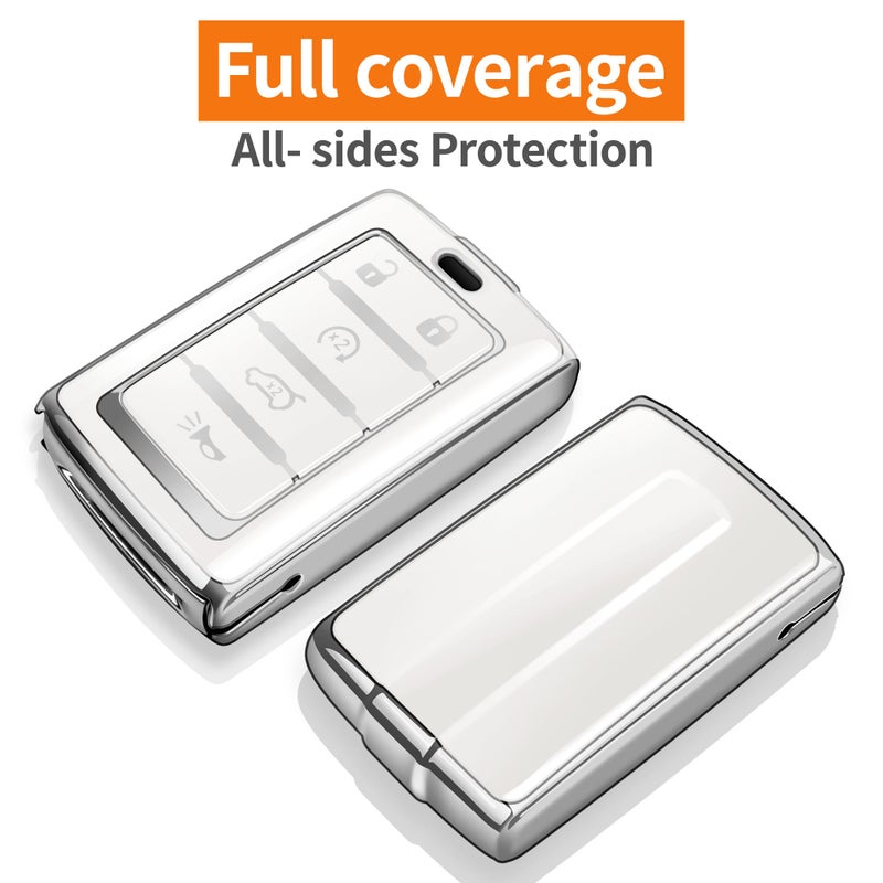 Sindeda for Jeep Key Fob Cover with Keychain Soft Full Protection Key Shell Compatible with Grand Cherokee L Grand Wagoneer 2021-2025 Smart Key 5 Buttons-B(White) - Image 3
