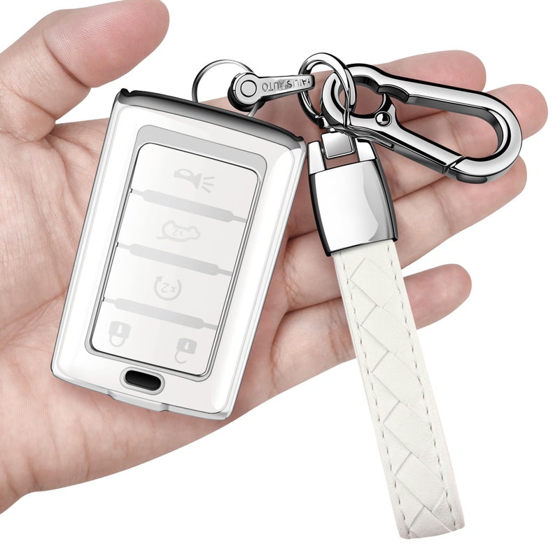 Sindeda for Jeep Key Fob Cover with Keychain Soft Full Protection Key Shell Compatible with Grand Cherokee L Grand Wagoneer 2021-2025 Smart Key 5 Buttons-B(White) - Image 1