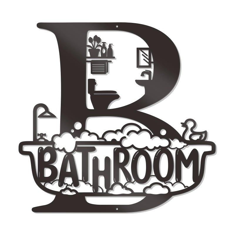 Bnesi Bathroom Wall Decor Modern Bathroom decor Metal Bathroom Wall Art Farmhouse Bathroom Sign Funny Bathroom Hanging Decor for Home (Modern) - Image 1